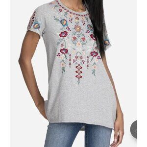 Johnny Was Gray Embroidered Floral Tunic Top